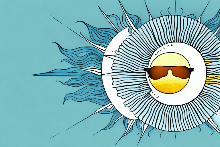 A pair of sunglasses with a sun in the background