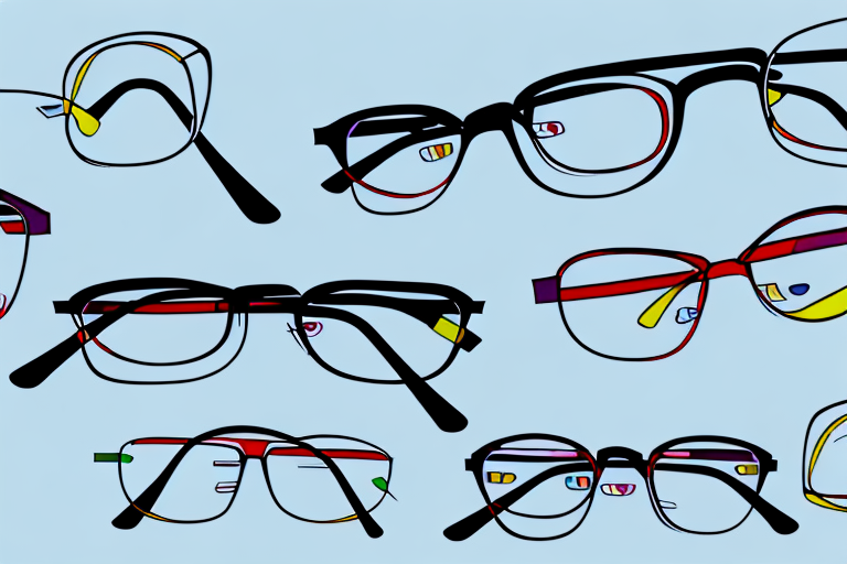 A pair of eyeglasses with a variety of colorful lenses and frames