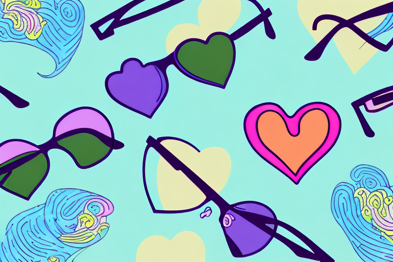 A pair of heart-shaped sunglasses in a vibrant