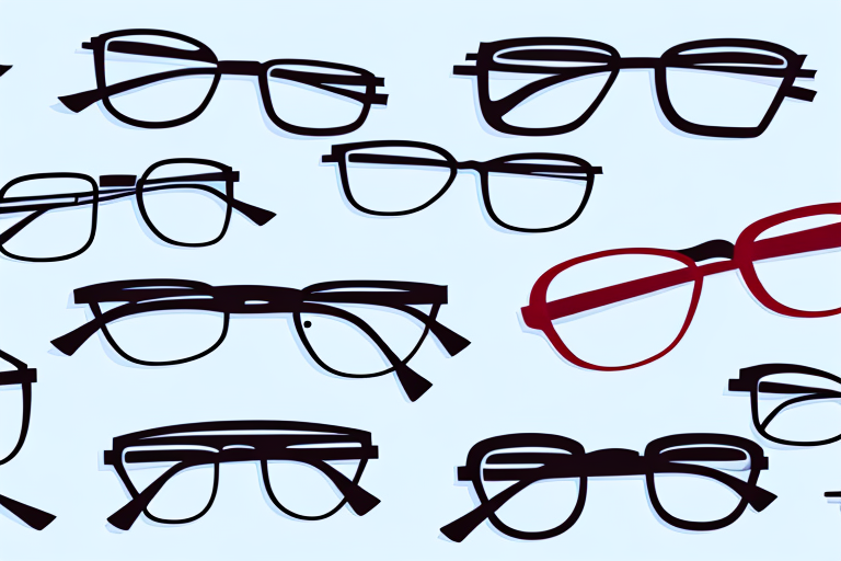 A variety of different glasses frames on a white background
