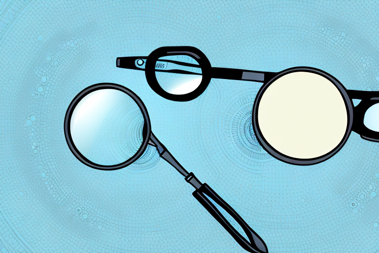 A pair of glasses with a magnifying glass in the center of the lenses