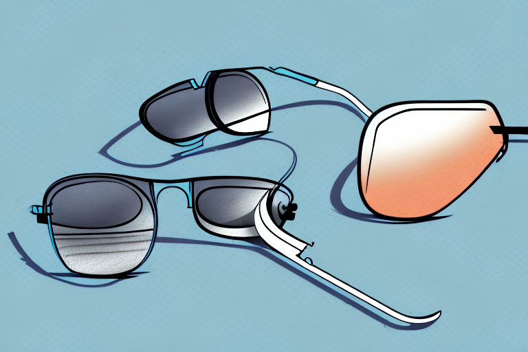A pair of sunglasses with a clip-on attachment that can be attached to a pair of glasses